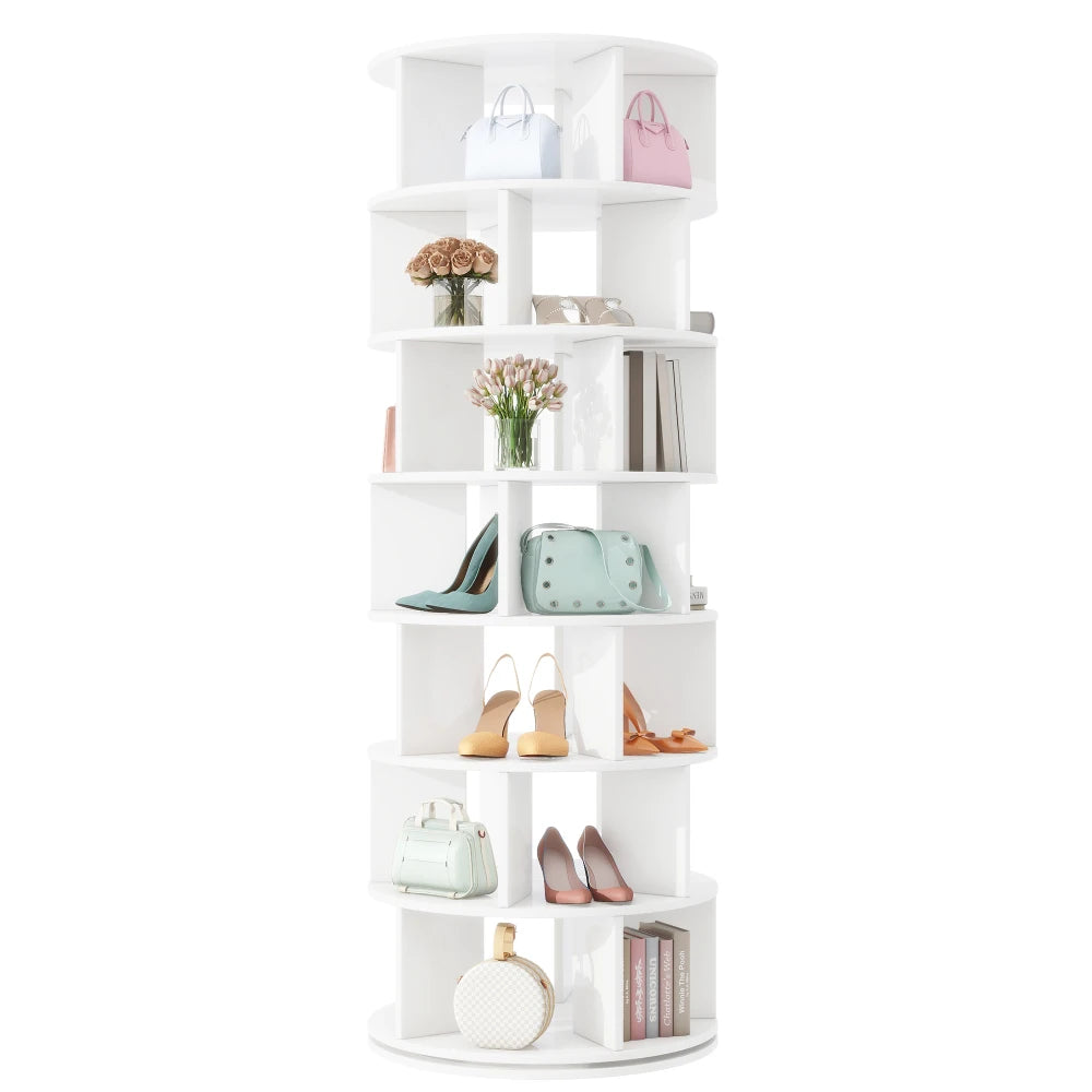 ON-TREND Φ23.6'' Rotating Shoe Rack Tower, 7-Tier Spinning Shoe Shelf with 5 Grids Per Layer, Display Rack, 360° Revolving Shoe